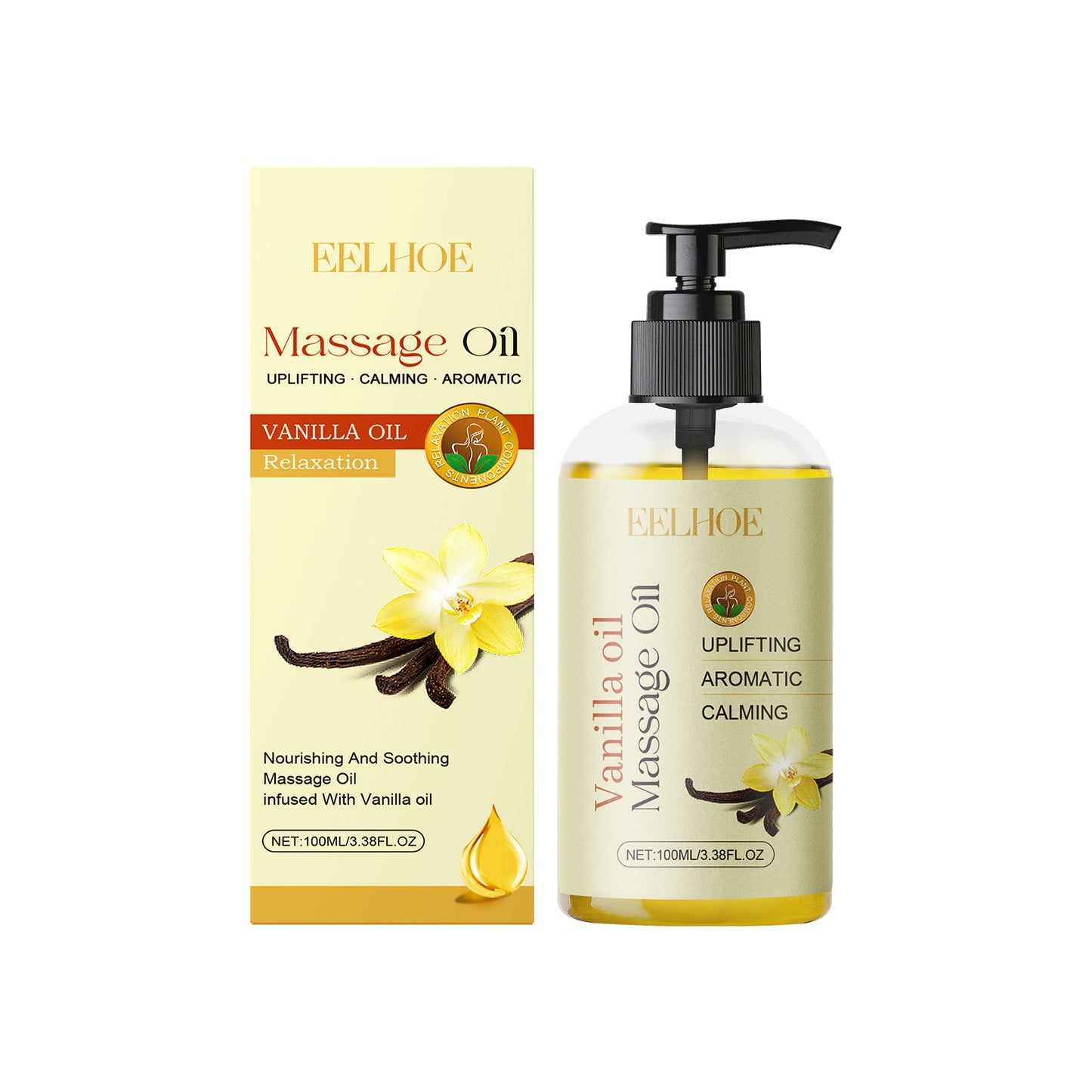 EELHOE Vanilla Body Essential Oil Softens Body Skin Hydrating Moisturizing Soothing Radiant Body Essential Oil