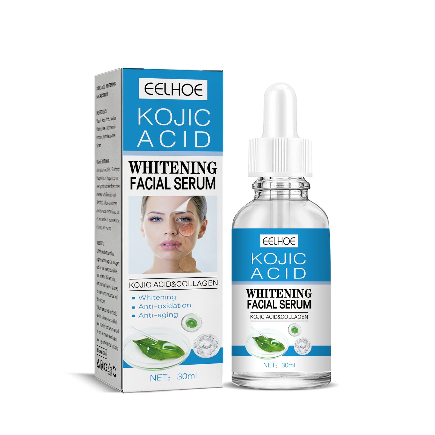 EELHOE Kojic Acid Whitening Facial Essence, Facial Firming And Nourishing Skin Care Moisturizes Skin And Lightens Fine Lines And Spots
